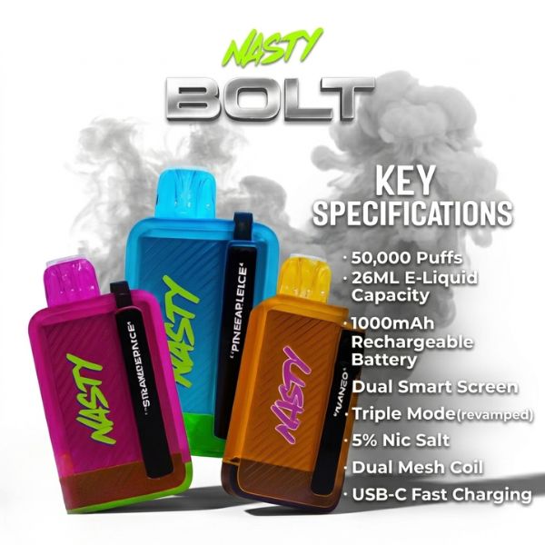 Buy Nasty Bolt 50000 Puffs 50MG Disposable Vape in Dubai