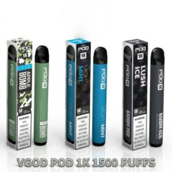 Explore Vgod Pod 1K 1500 Puffs device information, including nicotine strength, puff count, design features, and technical specifications in the UAE.